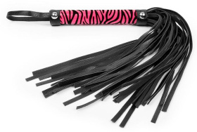 
Черная многохвостовая плеть с круглой розовой ручкой-зеброй - 39 см. фото в интим магазине Love Boat