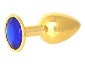 
Золотистая анальная пробка с синим кристаллом - 7 см. фото в интим магазине Love Boat