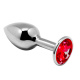 Серебристая анальная втулка Mini Metal Butt Plug Size M с красным кристаллом