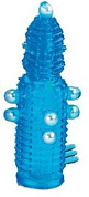 Голубая эластичная насадка на пенис с жемчужинами, точками и шипами Pearl Stimulator - 11,5 см. фото в интим магазине Love Boat