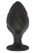 Черная средняя силиконовая анальная пробка с ложбинками по диагонали фото в интим магазине Love Boat