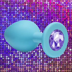 Голубая анальная пробка Cutie Small с фиолетовым кристаллом - 7,5 см.