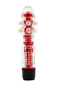 Прозрачно-красный вибратор с дополнительными пупырышками - 16,5 см. фото в интим магазине Love Boat