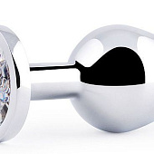 Серебристая анальная пробка с прозрачным стразом - 7,2 см.