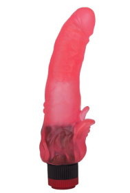 Розовый гелевый вибратор с клиторальными лепестками - 22 см. фото в интим магазине Love Boat