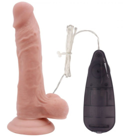 Телесный вибратор с мошонкой на присоске 7 Inch Beginners Dildo Vibrator - 18,6 см. фото в интим магазине Love Boat