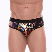 Черные трусы-джоки с разноцветным блестящим принтом