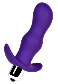 Фиолетовая изогнутая анальная вибропробка - 11,2 см. фото в интим магазине Love Boat