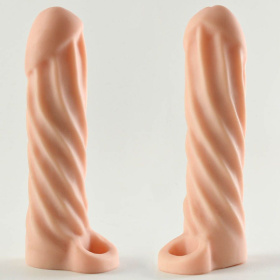 Телесная насадка-удлинитель Okoto со спиралевидным рельефом - 16 см. фото в интим магазине Love Boat