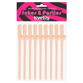 Телесные коктейльные трубочки с пенисами Original Willy Straws - 9 шт. фото в интим магазине Love Boat