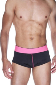 Черные трусы-хипсы на широком розовом поясе фото в интим магазине Love Boat