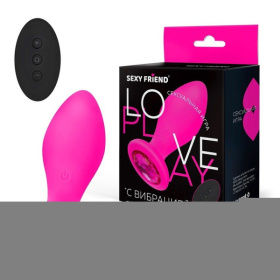 Розовая вибровтулка с малиновым кристаллом и пультом ДУ - 9 см.