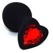 
Черная анальная силиконовая пробка с красным кристаллом в форме сердца - 8,8 см.  фото в интим магазине Love Boat