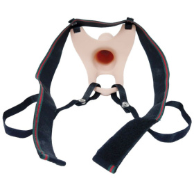 Телесный полый страпон на ремешках - 16,5 см. фото в интим магазине Love Boat