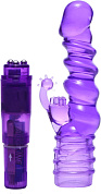 Фиолетовая виброракета с насадкой-кроликом Ribbed Rabbit Vibrator - 21,6 см. фото в интим магазине Love Boat