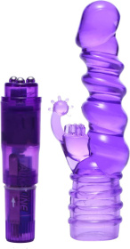 Фиолетовая виброракета с насадкой-кроликом Ribbed Rabbit Vibrator - 21,6 см. фото в интим магазине Love Boat