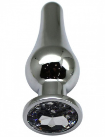 Серебристая анальная пробка с прозрачным кристаллом - 13 см. фото в интим магазине Love Boat