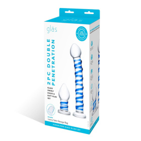 Набор из 2 стеклянных игрушек с синей спиралью Swirly Dildo   Buttplug Set