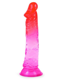 Яркий розово-красный фаллоимитатор с присоской фото в интим магазине Love Boat