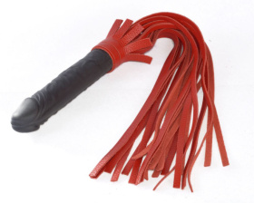 
Красная плеть  Ракета А  с рукоятью из латекса и хвостами из кожи - 50 см. фото в интим магазине Love Boat