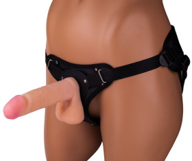 Женский страпон с реалистичной насадкой и вагинальной пробкой - 16 см. фото в интим магазине Love Boat