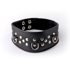 
Кожаный черный ошейник с велюровой подкладкой  фото в интим магазине Love Boat