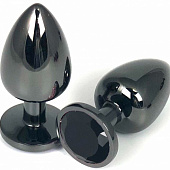 Черная металлическая анальная пробка с черным стразом - 6,5 см.