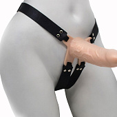 Пустотелый реалистичный фаллопротез на ремешках с заклепками - 15,5 см.