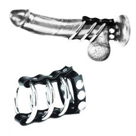 
Тройное металлическое кольцо на пенис с регулируемым ремешком фото в интим магазине Love Boat