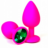 Розовая силиконовая пробка с зеленым кристаллом - 8,5 см.