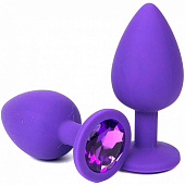 Фиолетовая анальная пробка с фиолетовым стразом - 8 см.