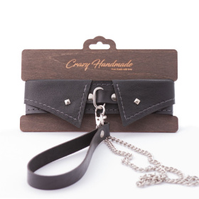 Черный ошейник-воротничок с металлическим поводком