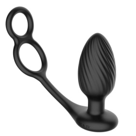 Черная анальная вибровтулка Tornado with Cock   Ball Rings с эрекционными кольцами фото в интим магазине Love Boat