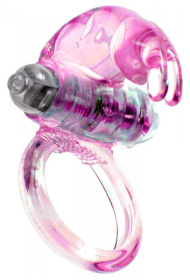 Розовое эрекционное виброкольцо с клиторальным зайчиком фото в интим магазине Love Boat