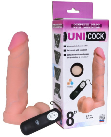 Фаллическая насадка Харнесс UNICOCK 8  с вибрацией - 20 см. фото в интим магазине Love Boat