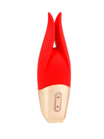 Красный мини-вибратор с раздвоенным кончиком - 12,3 см.