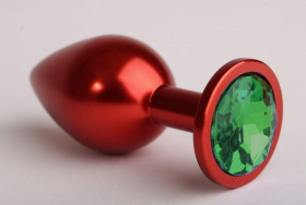 
Красная анальная пробка с зелёным стразом - 7,6 см. фото в интим магазине Love Boat
