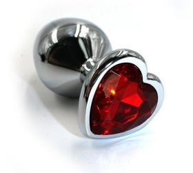 
Серебристая анальная пробка с красным кристаллом-сердцем - 7 см. фото в интим магазине Love Boat