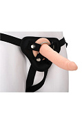 Телесный страпон на черных трусиках STRAP ON REAL DILDO - 20 см. фото в интим магазине Love Boat