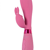 Малиновый вибратор-кролик с независимыми моторчиками Indeep Theona - 21,5 см.