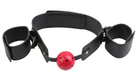 
Кляп-наручники с красным шариком Breathable Ball Gag Restraint фото в интим магазине Love Boat