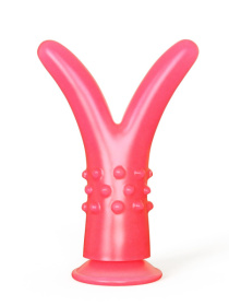 Розовый стимулятор с раздвоенным кончиком - 16 см. фото в интим магазине Love Boat