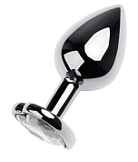 Серебристая анальная пробка с прозрачным кристаллом-сердцем - 8 см. фото в интим магазине Love Boat