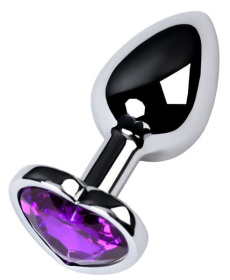 
Серебристая коническая анальная пробка с фиолетовым кристаллом-сердечком - 7 см. фото в интим магазине Love Boat