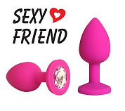 
Розовая конусовидная анальная пробка с прозрачным кристаллом - 7,3 см. фото в интим магазине Love Boat