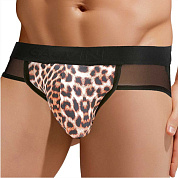 Сексуальные мужские трусы-джоки с леопардовой вставкой по центру фото в интим магазине Love Boat