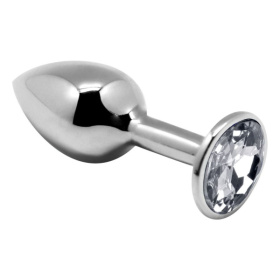 Серебристая анальная втулка с прозрачным кристаллом Mini Metal Butt Plug Size S - 7 см. фото в интим магазине Love Boat