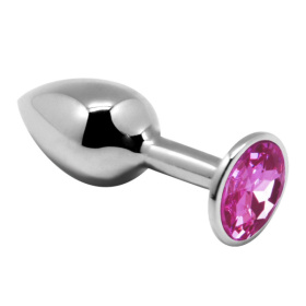 Серебристая анальная втулка с розовым кристаллом Mini Metal Butt Plug Size S - 7 см. фото в интим магазине Love Boat