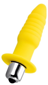 Желтая ребристая анальная вибровтулка - 11 см. фото в интим магазине Love Boat