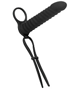 Черная вибронасадка для двойного проникновения Rori - 17 см. фото в интим магазине Love Boat